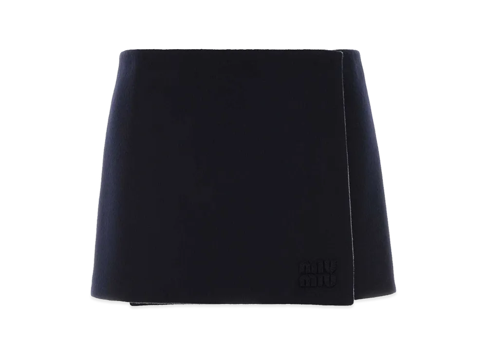 MIU MIU Women's Wool Blend Reversible Mini Skirt "Multicolor/Midnight Blue"