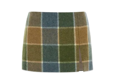 MIU MIU Women's Embroidered Wool Mini Skirt "Checked"