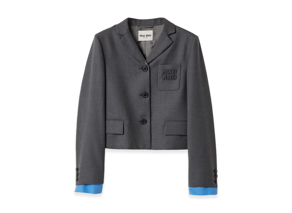 MIU MIU Women's Single-Breasted Cropped Gabardine Jacket "Anthracite Gray"