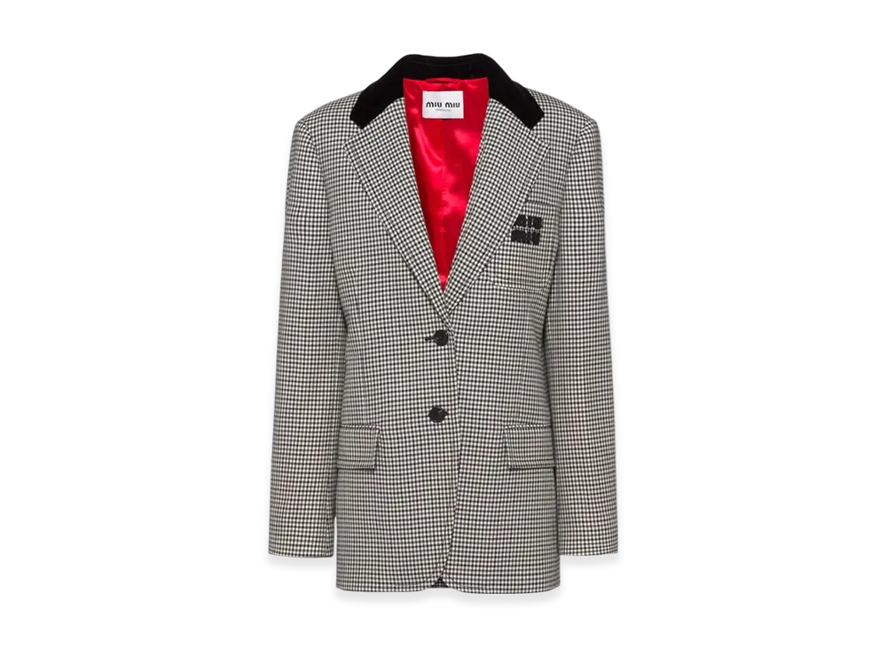 MIU MIU Women's Single Breasted Houndstooth Check Jacket "Black"