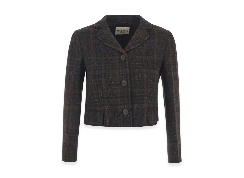MIU MIU Women's Single Breasted Plaid Jacket "Ebony"