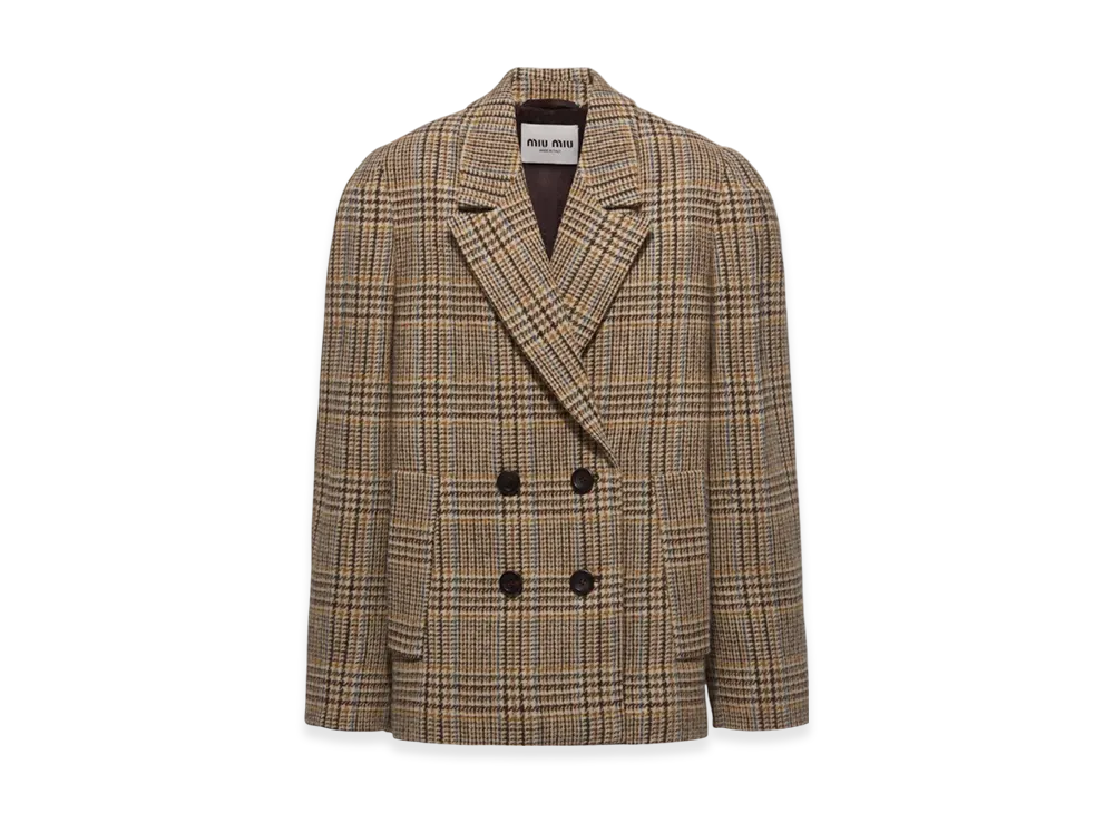 MIU MIU Women's Double Breasted Plaid Jacket "Cocoa Brown"