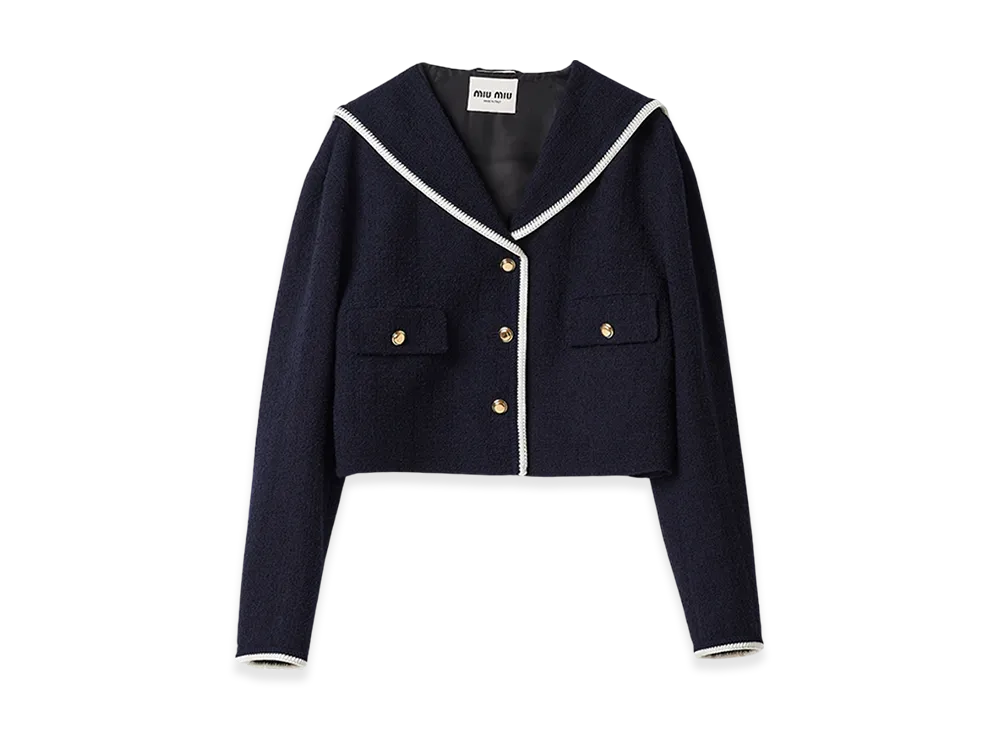 MIU MIU Women's Single-Breasted Tweed Jacket "Navy"