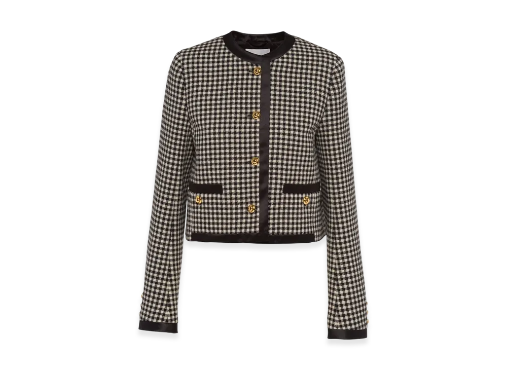 MIU MIU Women's Single Breasted Gingham Wool Jacket "Black/Ivory"