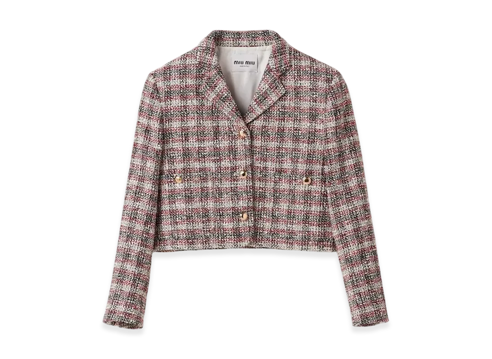 MIU MIU Women's Single Breasted Check Jacket "Pomegranate Yellow/Red"
