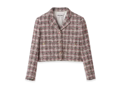MIU MIU Women's Single Breasted Check Jacket "Pomegranate Yellow/Red"