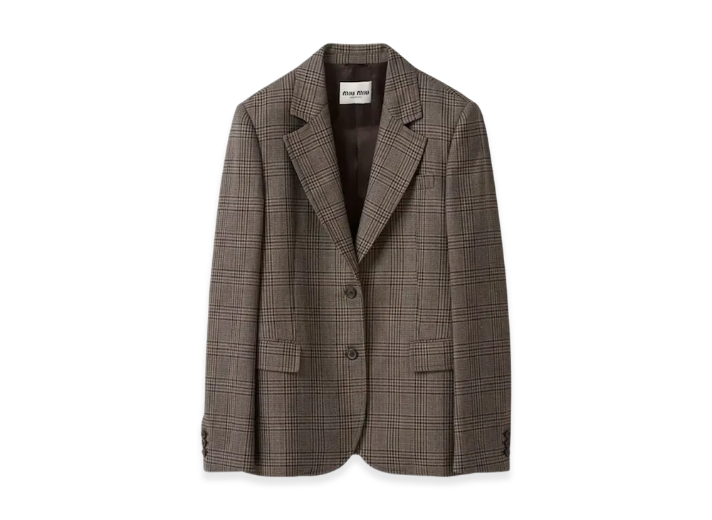 MIU MIU Women's Single Breasted Prince of Wales Check Jacket "Bark Brown"