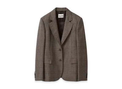 MIU MIU Women's Single Breasted Prince of Wales Check Jacket "Bark Brown"