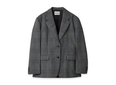 MIU MIU Women's Single Breasted Prince of Wales Check Jacket "Anthracite Gray"