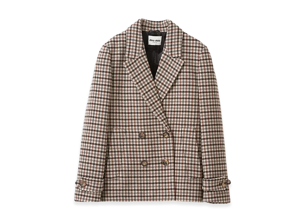 MIU MIU Women's Double-Breasted Houndstooth Check Jacket "Sand/Tobacco"