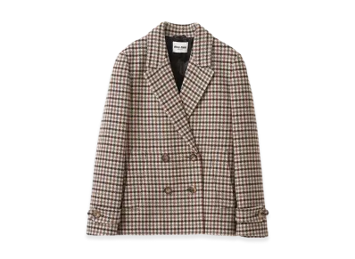 MIU MIU Women's Double-Breasted Houndstooth Check Jacket "Sand/Tobacco"