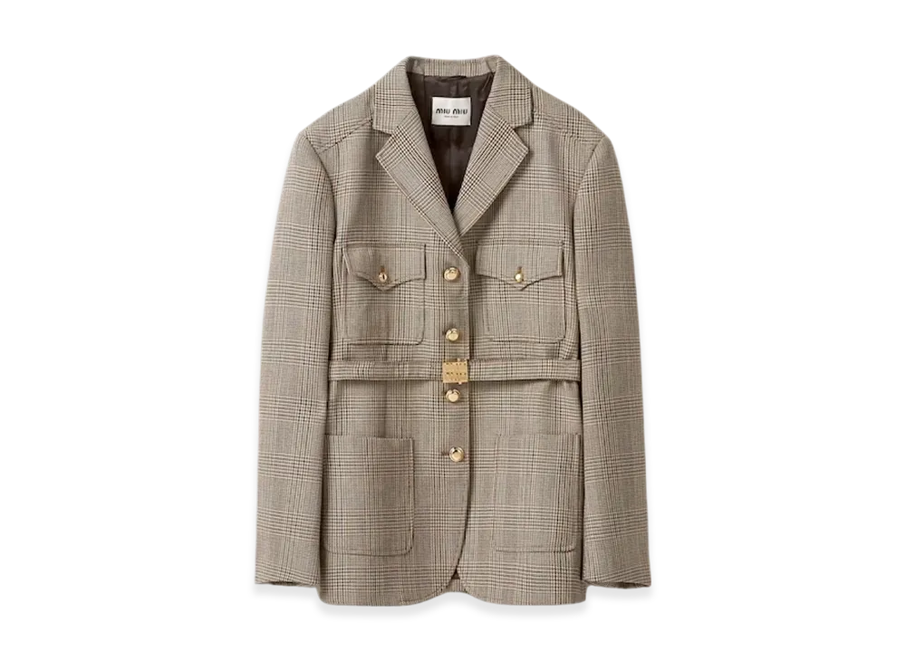 MIU MIU Women's Single Breasted Prince of Wales Check Jacket "Tobacco"