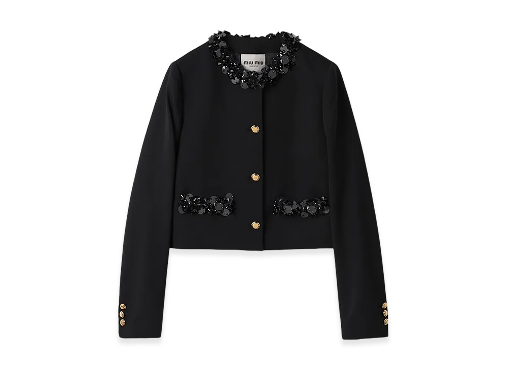 MIU MIU Women's Embroidered Single-Breasted Grain De Poudre Jacket "Black"