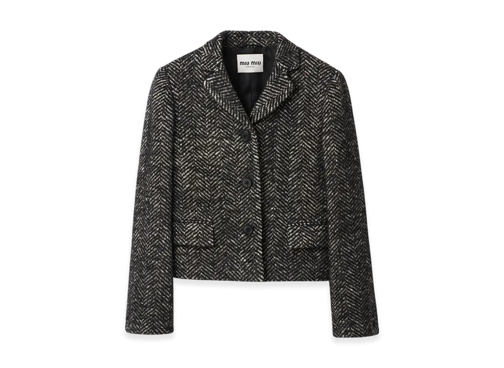 MIU MIU Women's Single Breasted Chevron Jacket "Black"