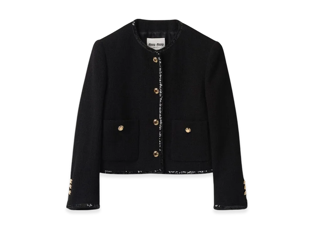 MIU MIU Women's Single Breasted Tweed Jacket "Black"