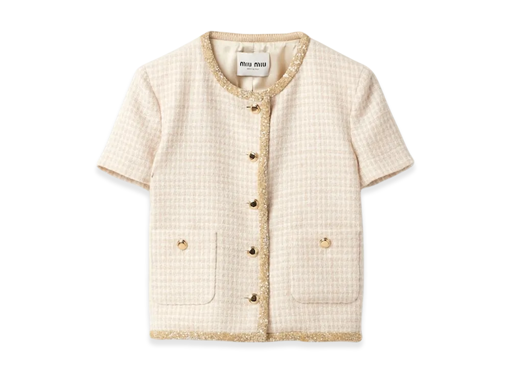 MIU MIU Women's Single Breasted Tweed Jacket "Avory/Albino White"