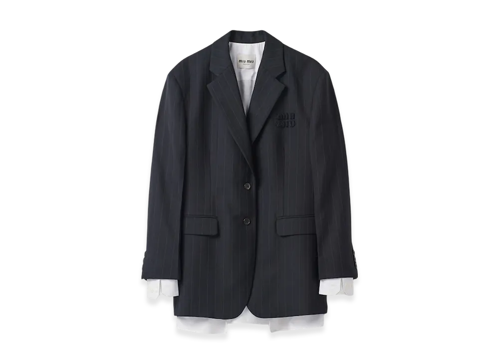 MIU MIU Women's Single Breasted Pinstripe Jacket "Navy"