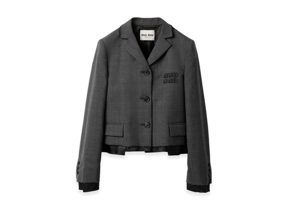 MIU MIU Women's Single-Breasted Prince of Wales Check Jacket "Slate Grey"