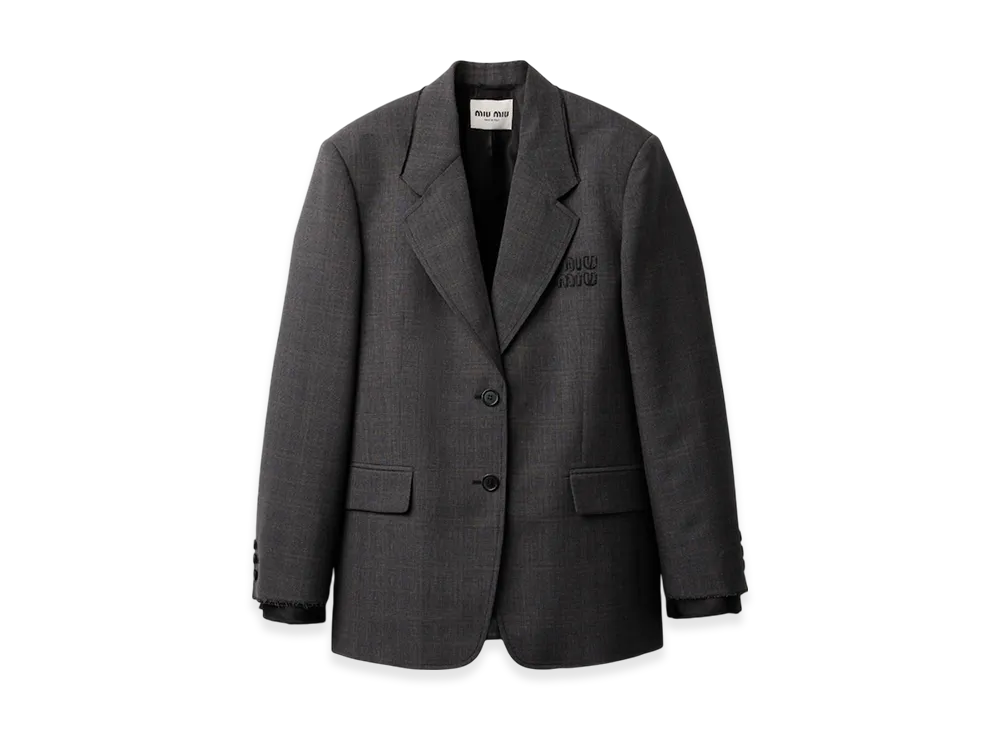 MIU MIU Women's Single-Breasted Prince of Wales Check Jacket "Slate Grey"