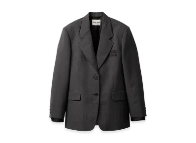 MIU MIU Women's Single-Breasted Prince of Wales Check Jacket "Slate Grey"