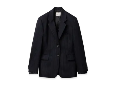 MIU MIU Women's Single-Breasted Pinstripe Jacket "Navy"