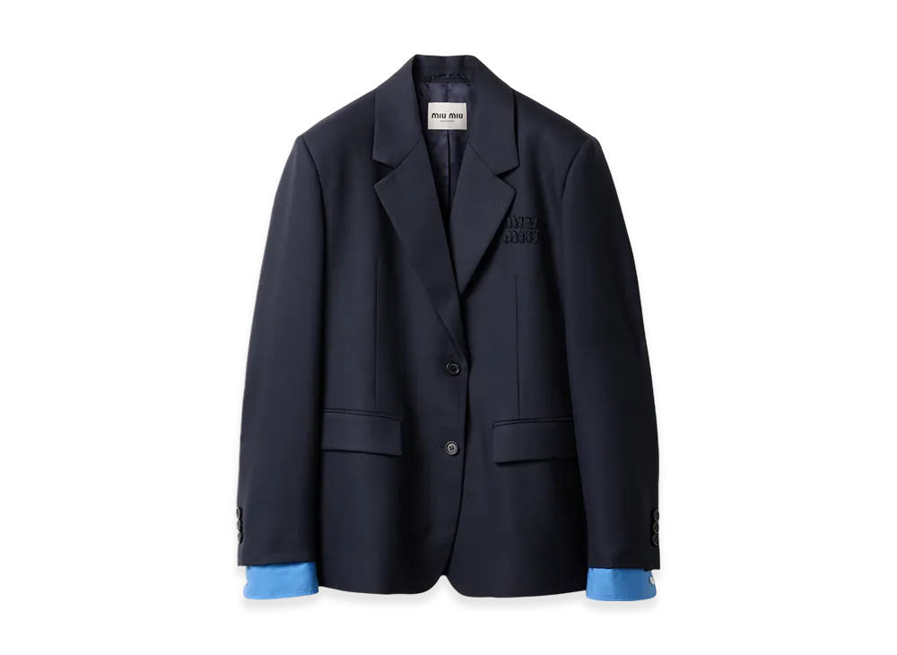 MIU MIU Women's Single-Breasted Gabardine Jacket "Navy"