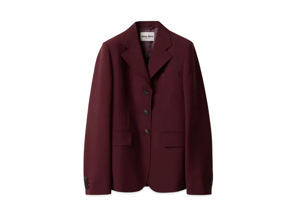 MIUMIU Women's Single-Breasted Kid Mohair Jacket "Wine Red"
