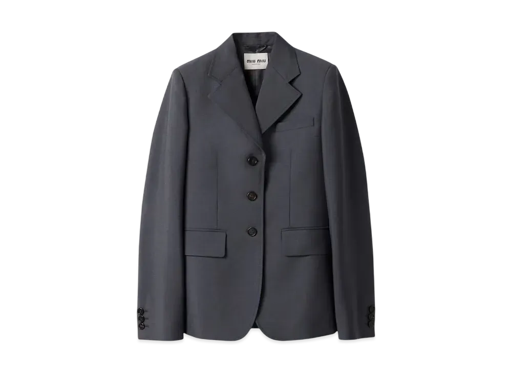 MIUMIU Women's Single-Breasted Kid Mohair Jacket "Dark Gray"