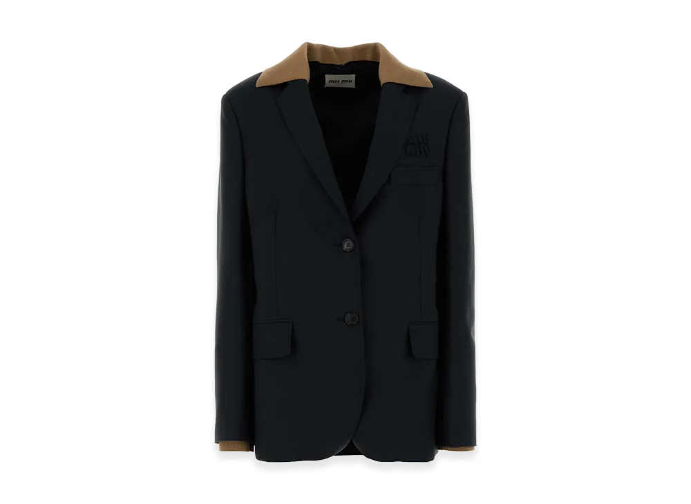 MIU MIU Women's Mohair Blend Oversize Blazer "Midnight Blue"