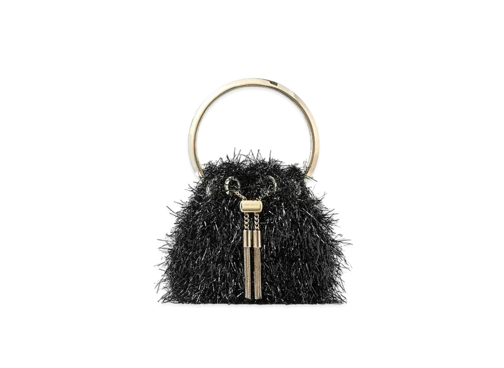 ジミーチュウ ミクロ ボンボン ティンセル・ミニバッグ "ブラック/ライトゴールド" MICROBONBONTZT