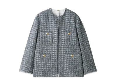 Mila Owen Gold Button Patch Pocket Loose Tweed Jacket "Blue"