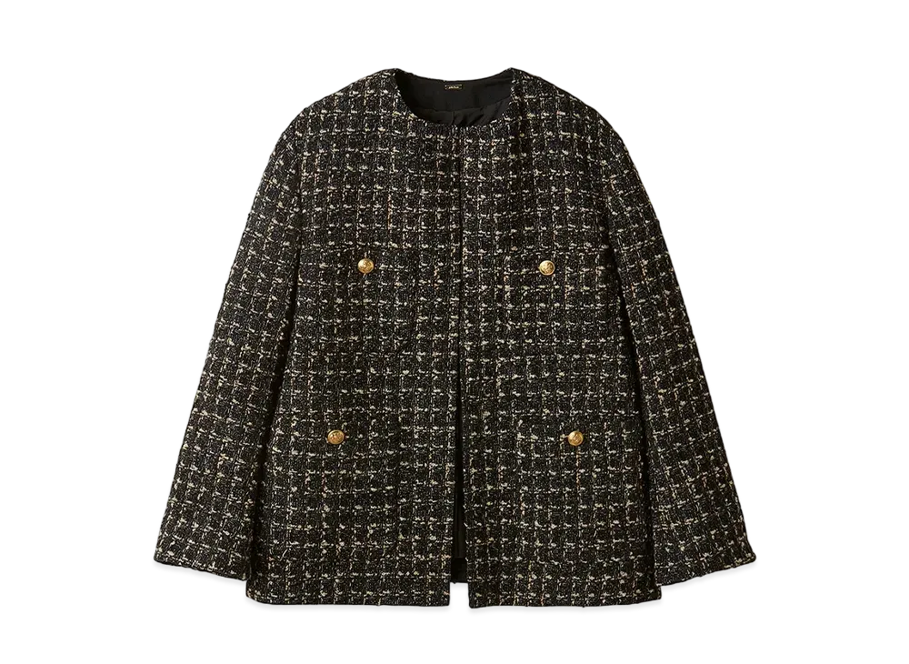 Mila Owen Gold Button Patch Pocket Loose Tweed Jacket "Black"