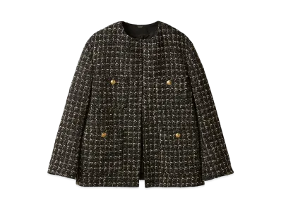 Mila Owen Gold Button Patch Pocket Loose Tweed Jacket "Black"