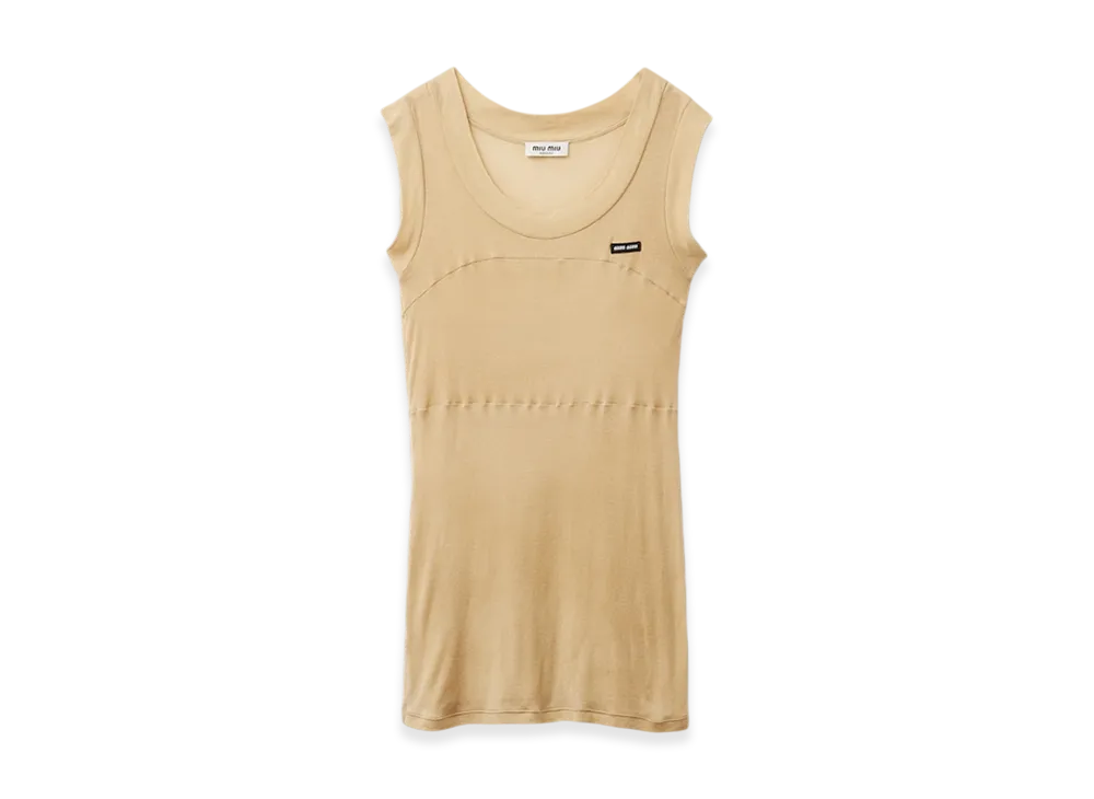 MIU MIU Women's Garment Dyed Ribbed Knit Jersey Dress "Cord"