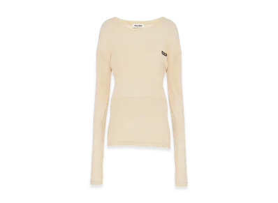MIU MIU Women's Garment Dyed Ribbed Jersey Knit Dress "Desert Beige"