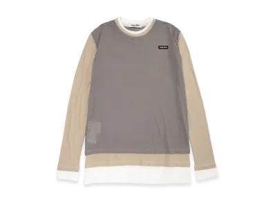 MIU MIU Women's 3-Layered Cotton Gauze Crewneck Long Sleeve T-Shirt "Gray"