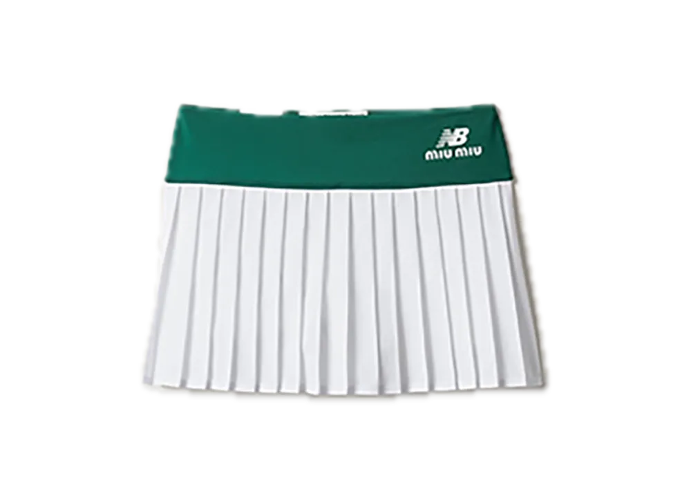 MIU MIU x New Balance Stretch Technical Jersey Pleated Miniskirt "Green/White"