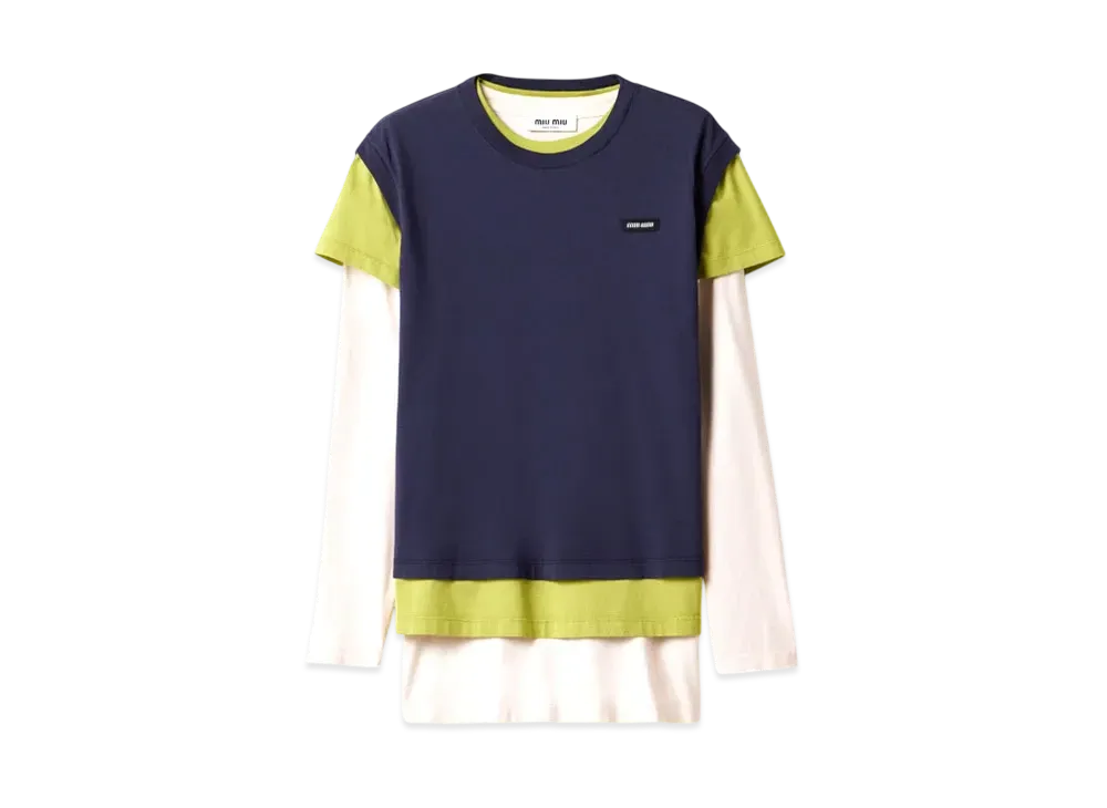 MIUMIU Set Of 3 Jersey T-Shirts "Navy/Yellow Green/Ivory"