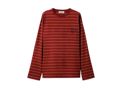 MIUMIU Women's Long-Sleeved Cotton Jersey T-Shirt "Wine Red/Yellow"