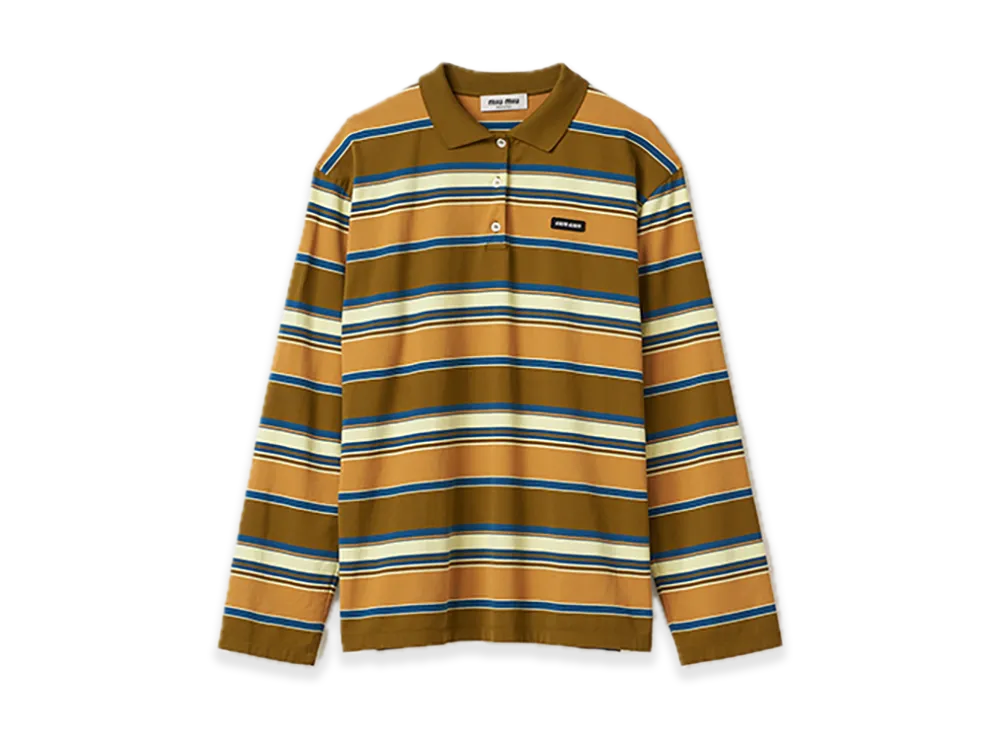 MIU MIU Cotton Jersey Polo Shirt "Mustard Yellow/Cream/Blue"
