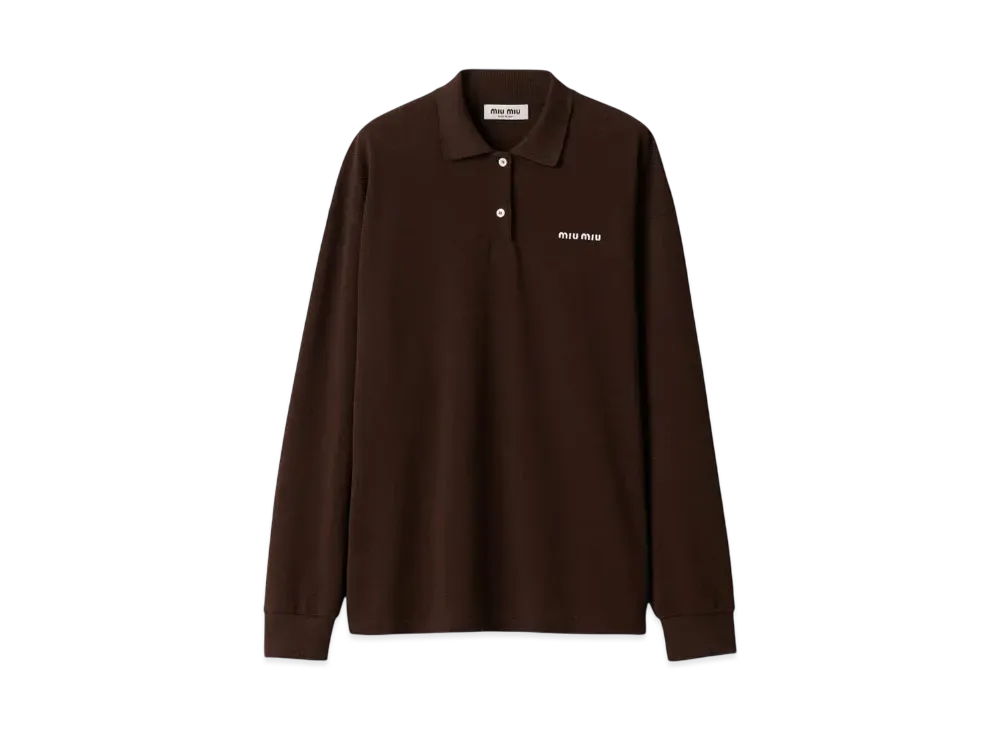 MIUMIU Women's Cotton Pique Polo Shirt "Dark Brown"
