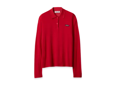 MIU MIU Women's Ribbed Jersey Polo Shirt "Red"
