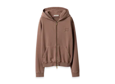 MIU MIU Women's Garment-Dyed Cotton Fleece Hoodie "Cocoa Brown"
