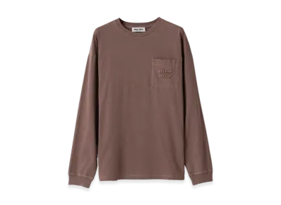 MIU MIU Long-Sleeve Garment-Dyed Jersey T-Shirt "Cocoa Brown"