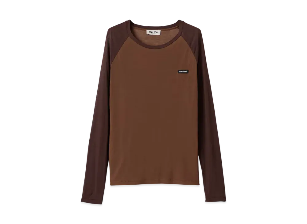 MIUMIU Women's Long-Sleeved Ribbed Jersey T-Shirt "Brown/Dark Brown"