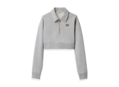 MIU MIU Women's Half-Zip Boxy Cotton Fleece Sweatshirt "Grey"