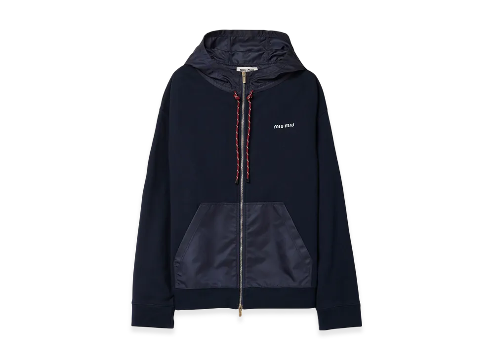 MIU MIU Women's Cotton Fleece Zip-Up Hoodie "Blue"