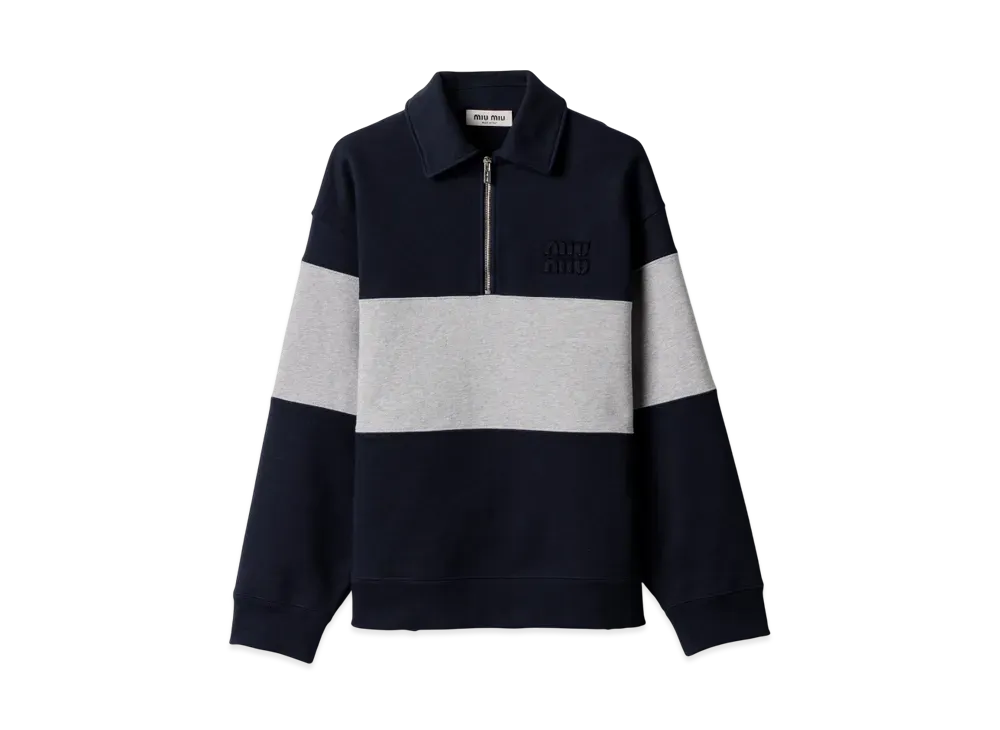MIUMIU Women's Half-Zip Cotton Sweatshirt "Blue"