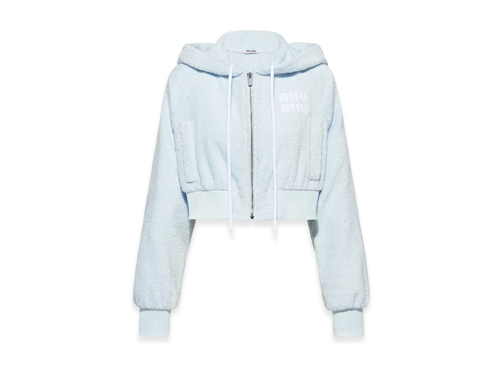 MIU MIU Women's Embroidered Cotton Fleece Sweatshirt "Sky Blue"