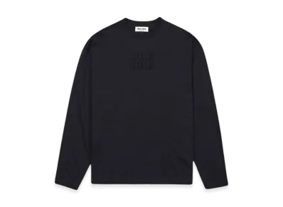 MIU MIU Women's Long Sleeve Cotton T-Shirt with Embroidered Logo "Blue"
